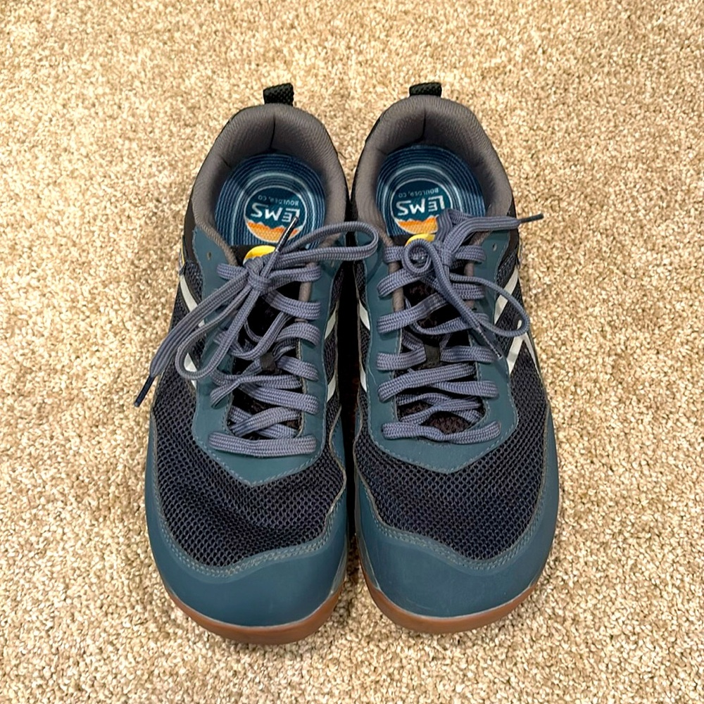 Unisex Lems blue, black, and gray Primal Pursuit shoes. 10.5 men’s 12 women’s.